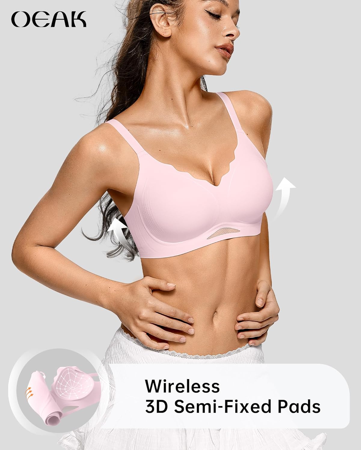 oeak womens wireless bras scalloped push up bralettes no underwire supportive tshirt bra seamless comfortable everyday bras pink large