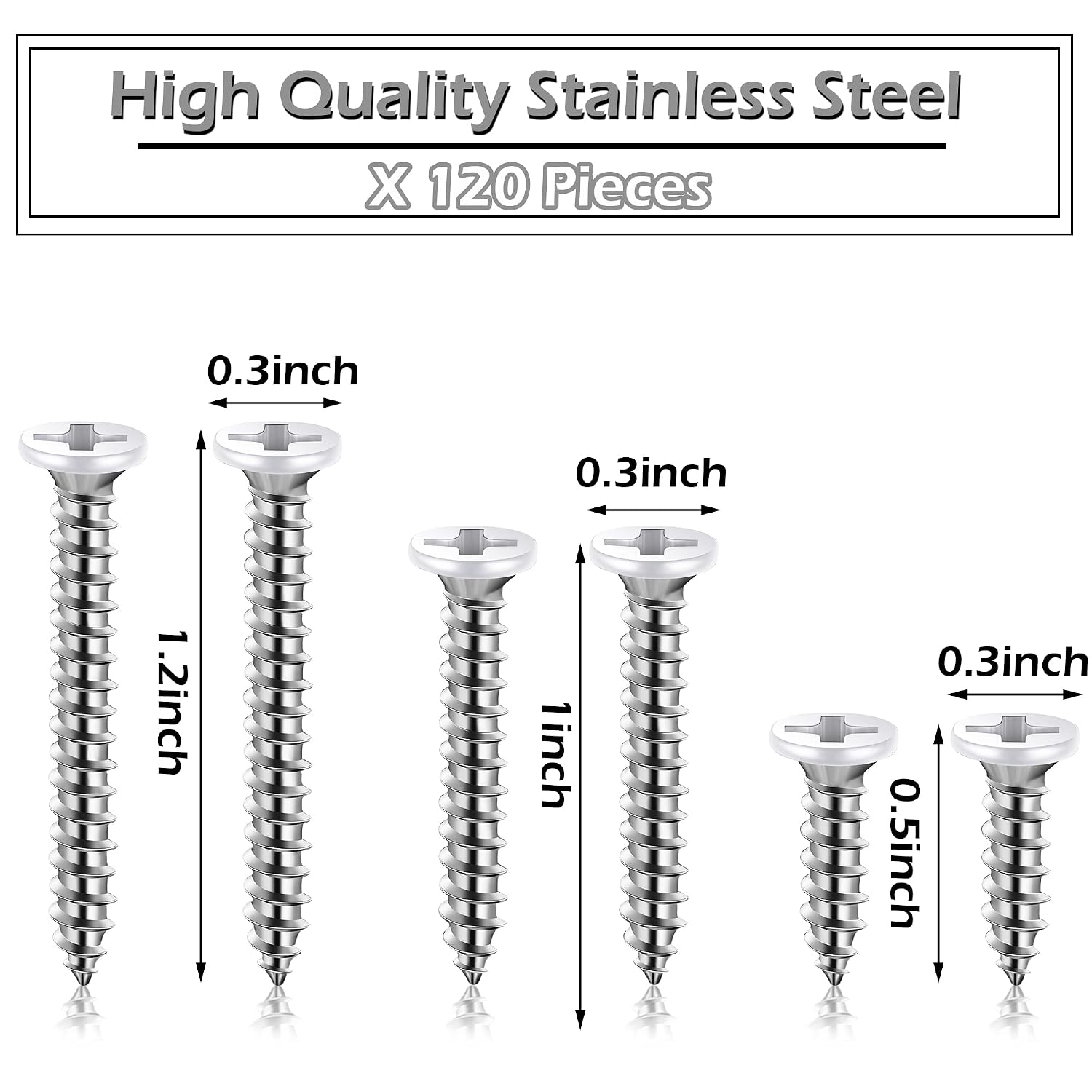 Peryiter 120 Pcs #8 White Screws Stainless Steel White Flat Head Screws for Wall Plates Switch Covers Replacement, 3 Sizes