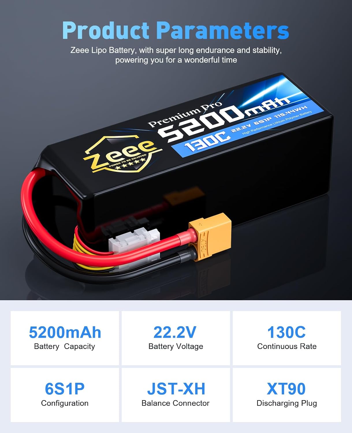 Zeee Premium Pro 6S 5200mAh Lipo Battery 22.2V 130C with XT90 Connector Ultra-Low Internal Resistance Soft Pack Lipo Battery for RC Car Truck RC Drone Boat Helicopter Airplane Racing Models (2 Packs)