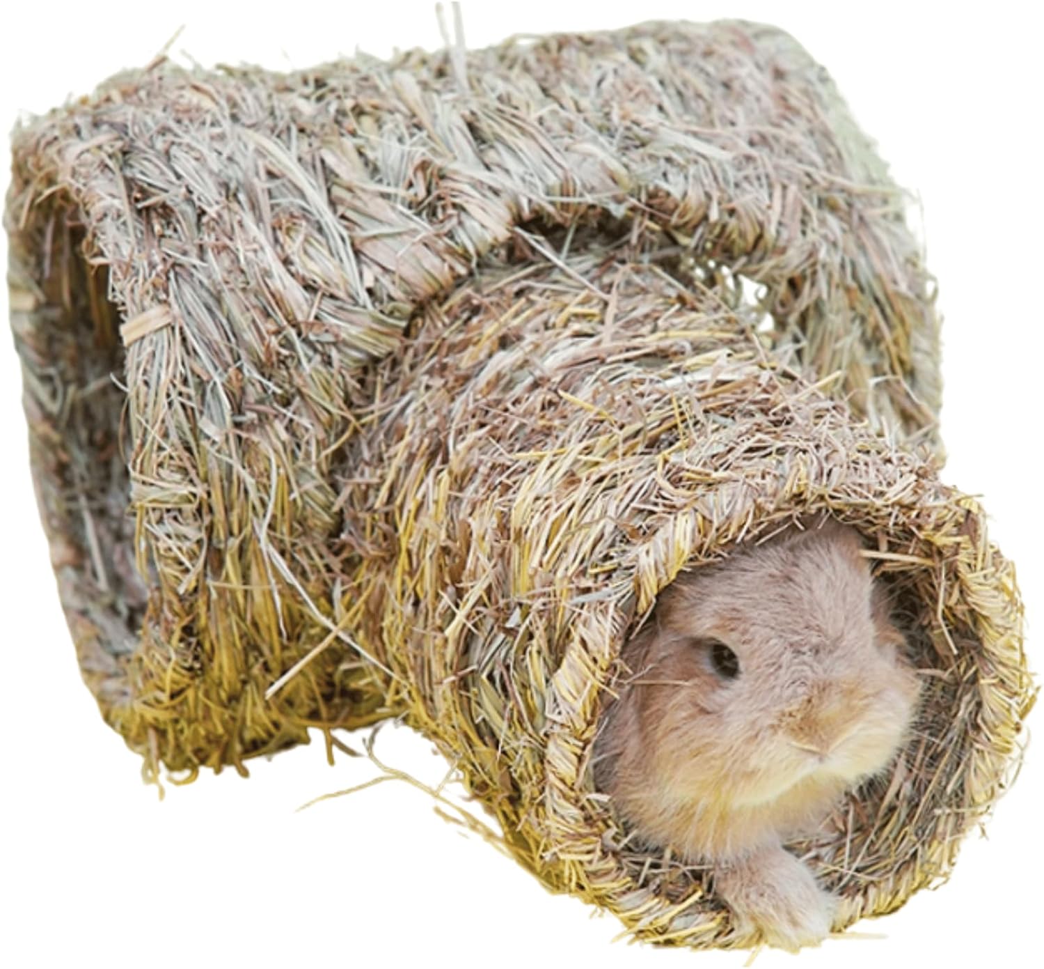 Rabbit Grass Tunnel Toy Nature's Hideaway Straw House with Open Entrance Guinea Pig Tunnel and Tube Home for Hamsters Rats Ferrets Bunny Chinchillas Hedgehogs and Birds