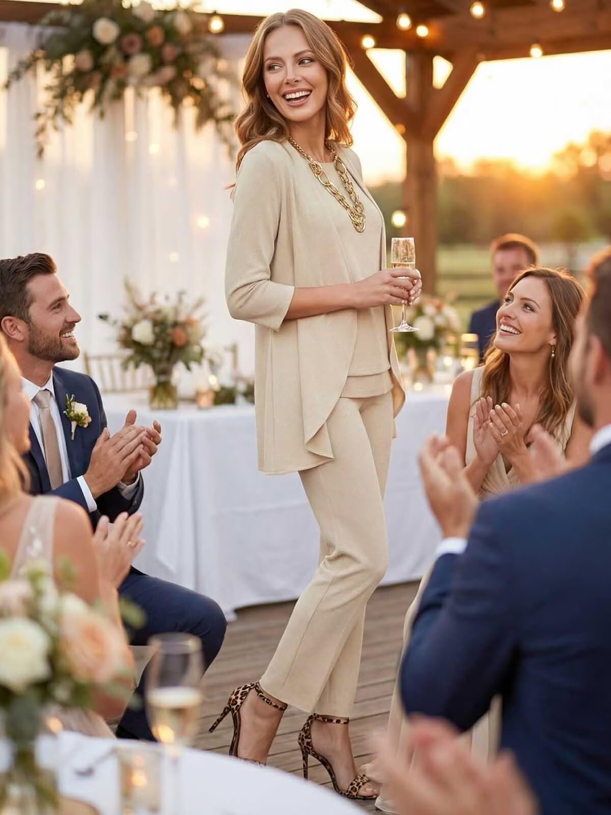 JAEDEN Chiffon Brautmutter Anzug 3-Teilig Hochzeitsgast Hosen Set Formell Mutter der Braut Hosenanzug