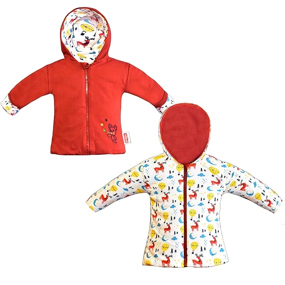 Cotton Reversible Hooded Jacket for Baby kids Unisex Full SleeveWinter Toddler Girls Boys- Sweater for Girls Boys