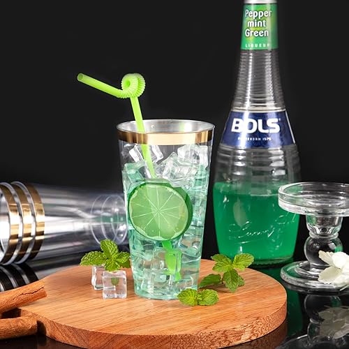 Miniatura 6 de WDF Paquete de 100 vasos de plástico dorados, vasos desechables con borde dorado de 12 onzas para fiestas, reuniones de vacaciones, bodas