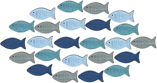 Spiareal 24 Pcs Wooden Fish Wall Decor Nautical Beach Wall Decor, Wood Fish Art Hanging Decorative Coastal Beach Decorations for Home Outdoor Lake House Decoration, 4 Colors(Fresh)