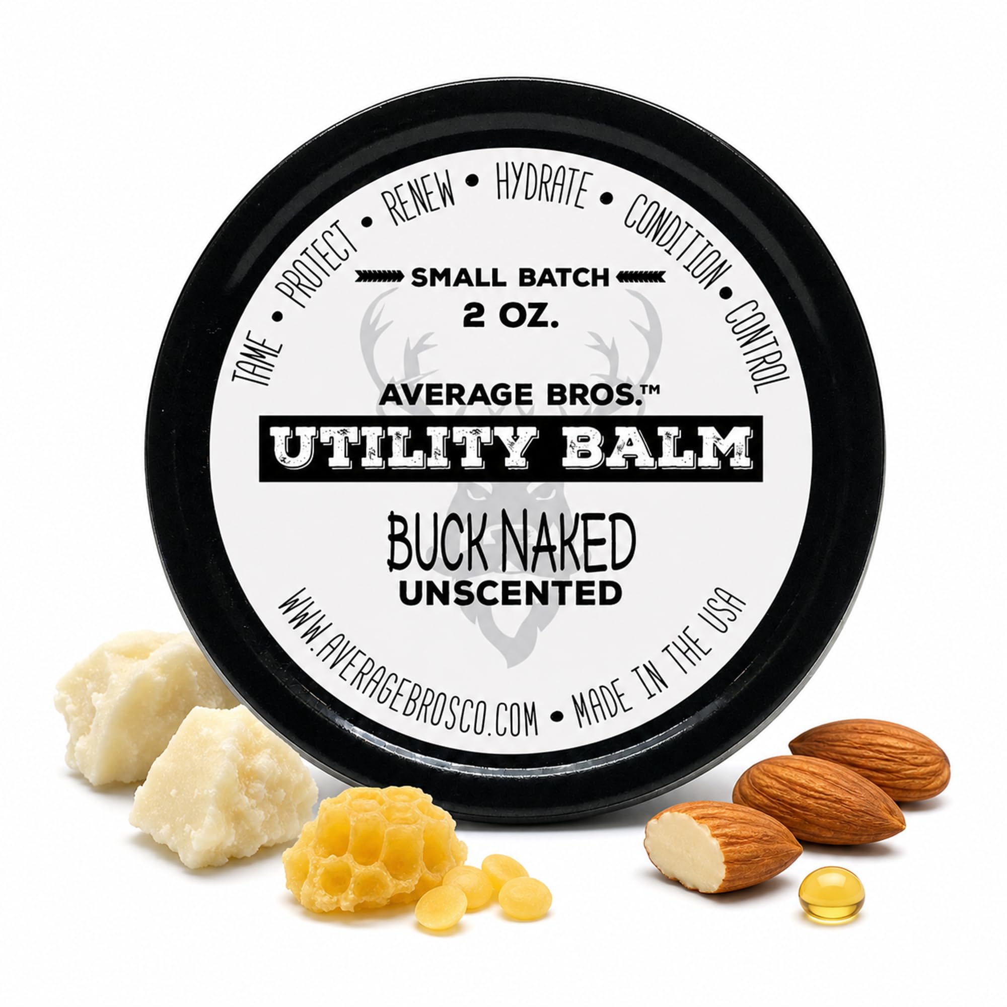 Average Bros Buck Naked Unscented Utility Balm, 2 oz Tin