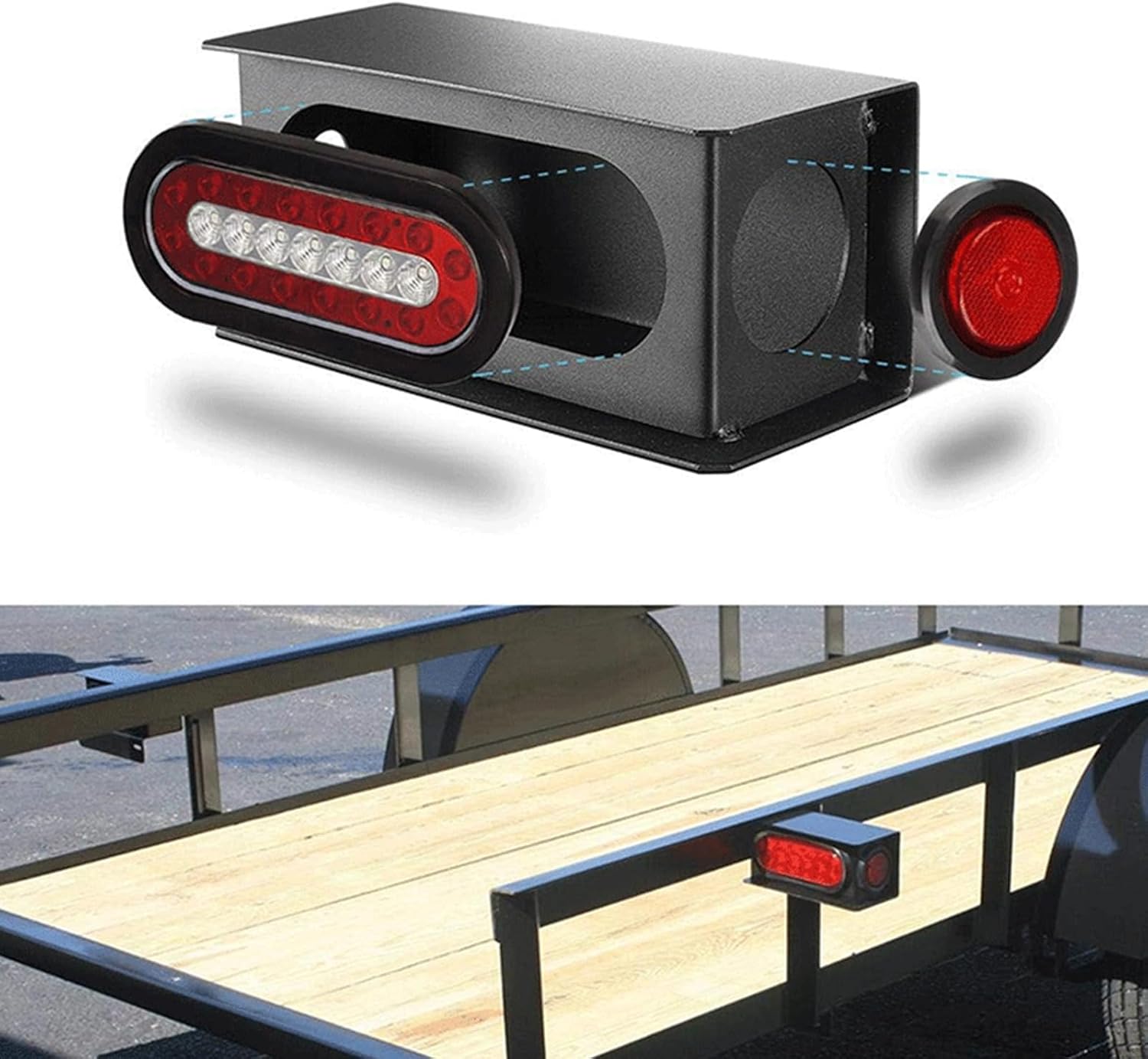 2X Tail Light Guard Protective Portable Oval Trailer Light Box Sturdy Trailer Lights Welded Mount Steel Boxes Heavy Duty Metal