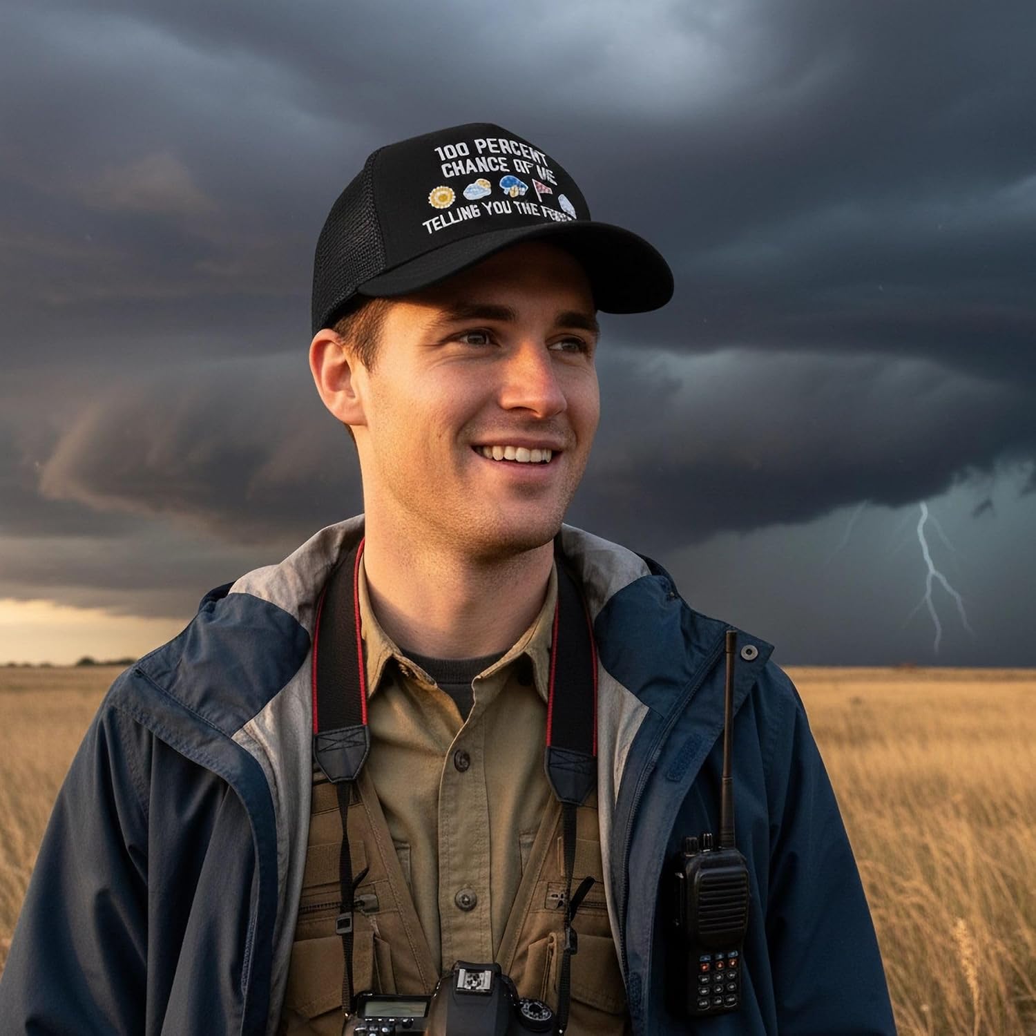 InnoBeta Weather Meteorology Gifts for Weatherman Storm Tornado Chaser - Me Telling You The Forecast Hat - Embroidered Trucker Baseball Cap Black