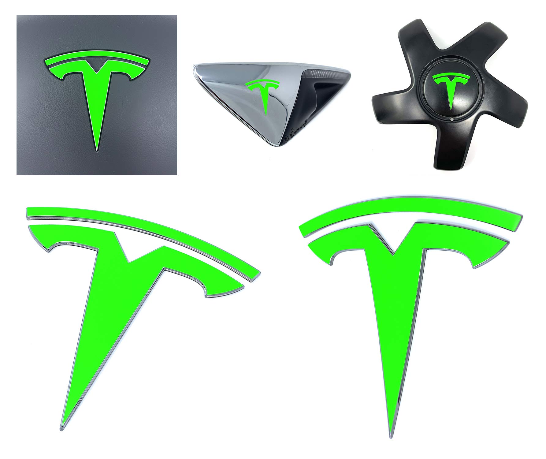 Logo Decal Overlay Stickers for Tesla Model 3 (2017 to 2023), Standard Wrap, 11-pc Set (Neon Green)