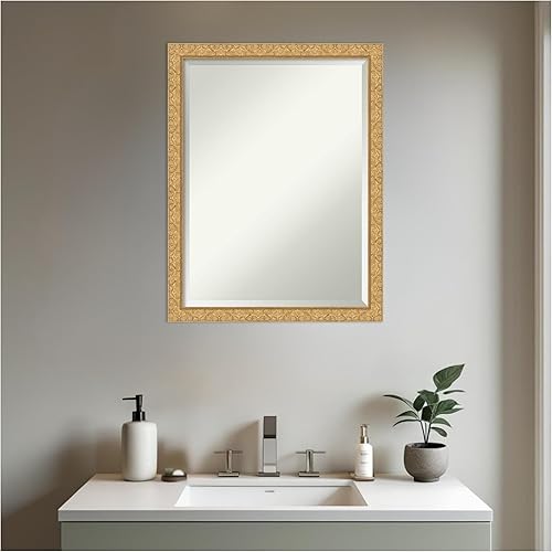Miniatura 10 de Amanti Art Espejo de baño de madera, espejo de pared dorado para usar como espejo de tocador de baño sobre el fregadero (32 x 42 pulgadas), espejo