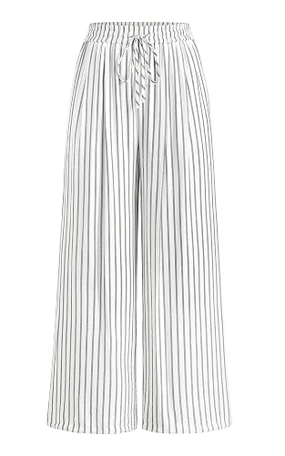 PRETTYGARDEN Womens Pants Elastic Waist Floral Lightweight Palazzo Pants for Women Casual Lounge Wide Leg Pants Woman