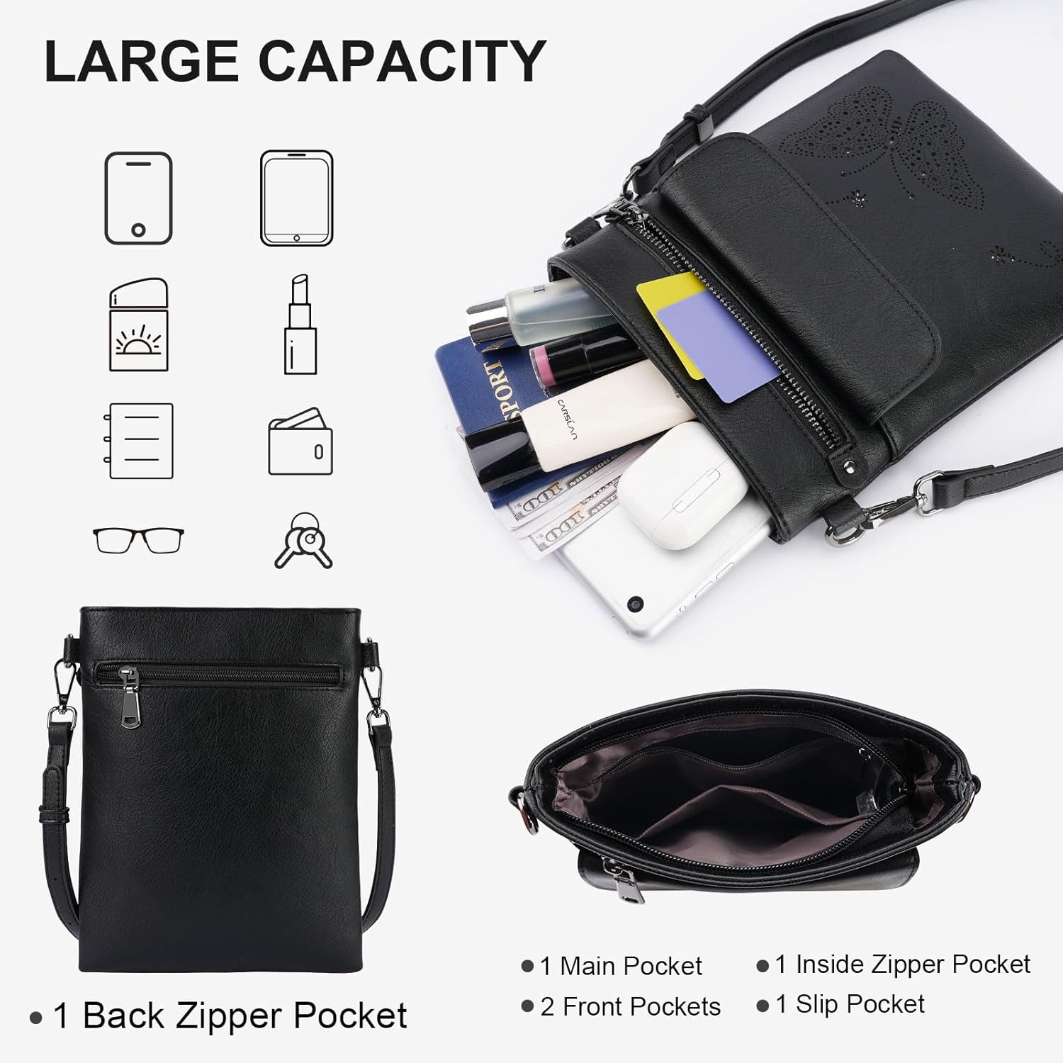 Crossbody Bags for Women Vegan Leather Cross Body Purse with Adjustable Strap Multiple Pockets Shoulder Handbags - Image 3