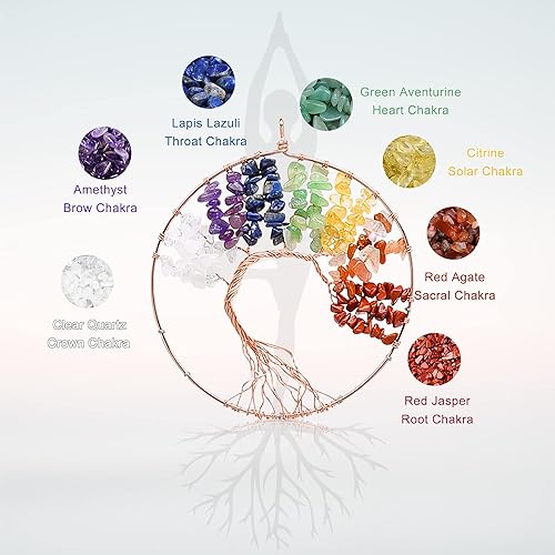 Miniatura 3 de Yoption Campanilla de viento conmemorativa del árbol de la vida de 7 chakras, ágata de cristal natural para decoración de interiores y exteriores,