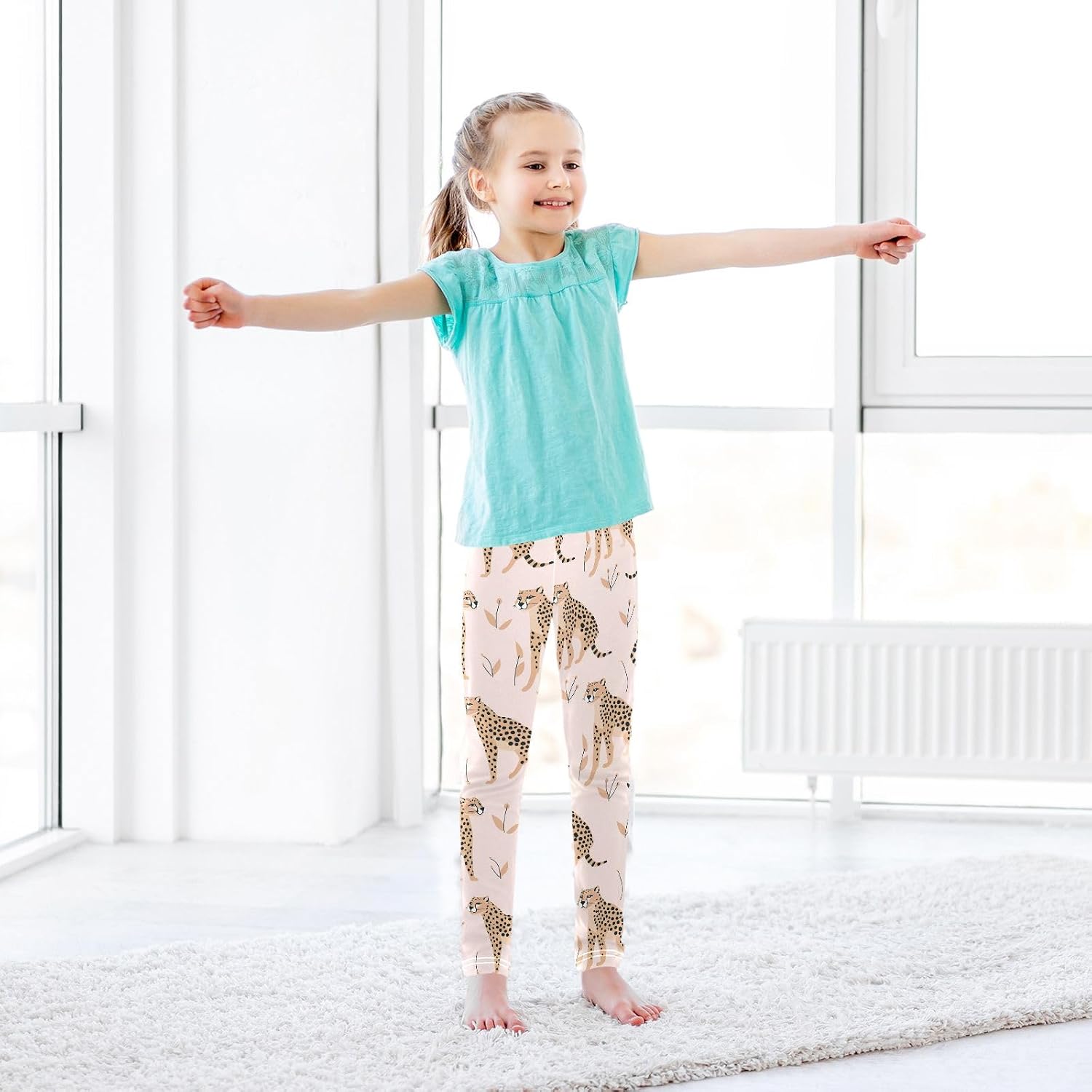 Bolaz Pink Bow Leopard Print Girls Leggings Kid Legging Stretchy Full Ankle Length Tights Pants