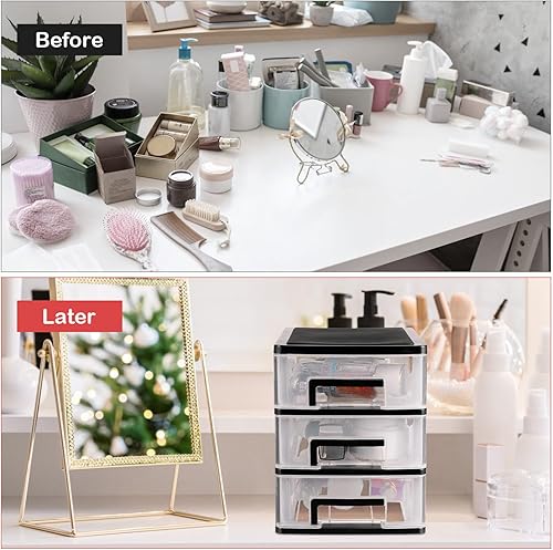 Miniatura 6 de Gatuida Cajones de almacenamiento de plástico, cajón de escritorio transparente, caja de almacenamiento, caja de almacenamiento multicapa para