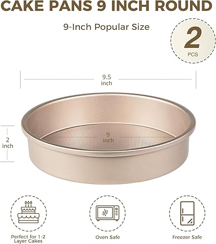 Miniatura 5 de HONGBAKE Juego de 2 moldes redondos de 9 pulgadas con revestimiento de cerámica antiadherente con textura de diamante, juegos de moldes de acero