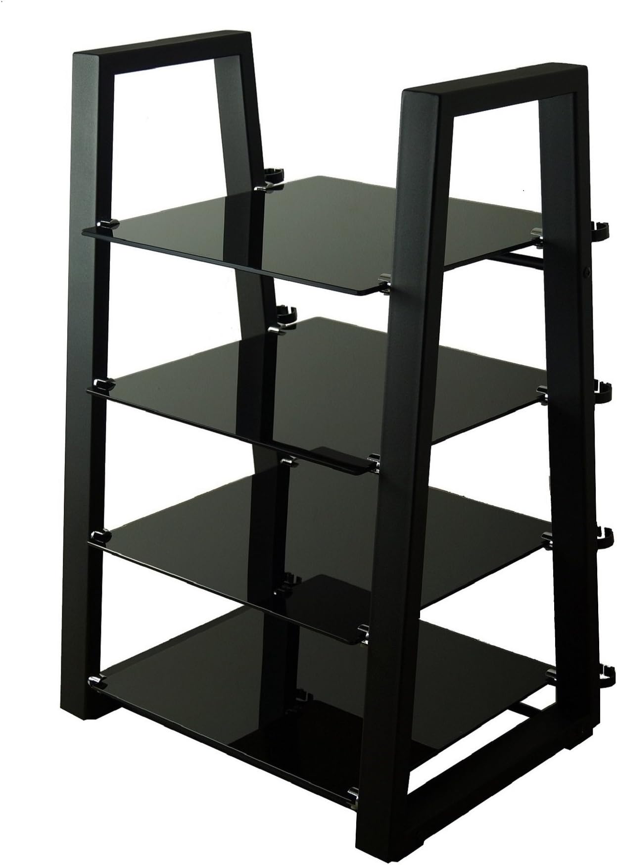 Mountright Designer Glass Hifi Stand/Shelving Unit - 4 Shelf (Black Frame - Black Glass)