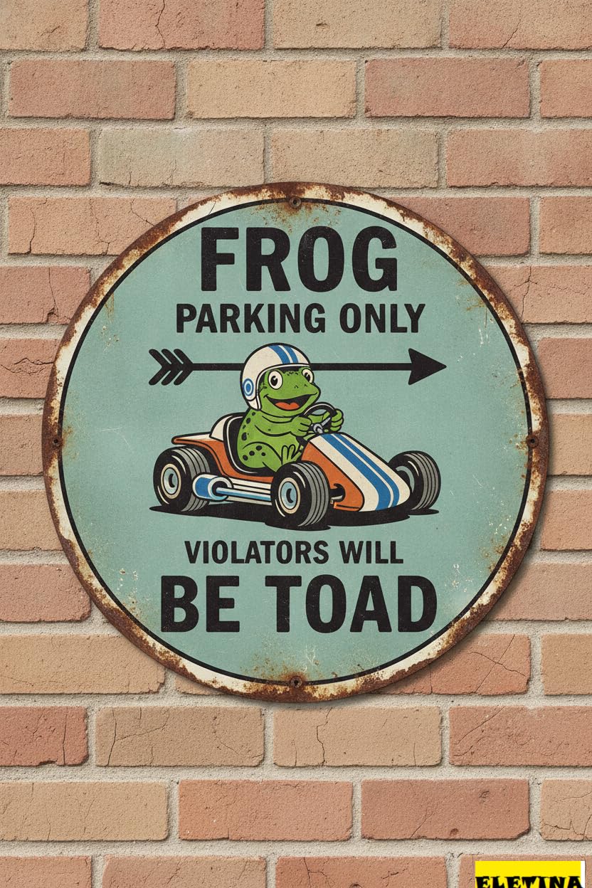 Vintage Metal Tin Sign for Man Cave Funny Frog Vintage Aluminum - 'frog Parking Only' Decoration, Perfect Garden Or Birthday Party, 8x12 In Private Property Decorative