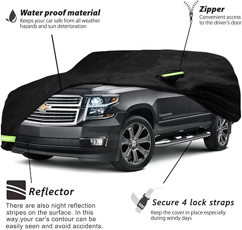 Miniatura 9 de YIXIN Funda impermeable para automóvil Chevrolet Tahoe/GMC Yukon/Cadillac Escalade 2007-2022, ajuste personalizado, correa 100% impermeable
