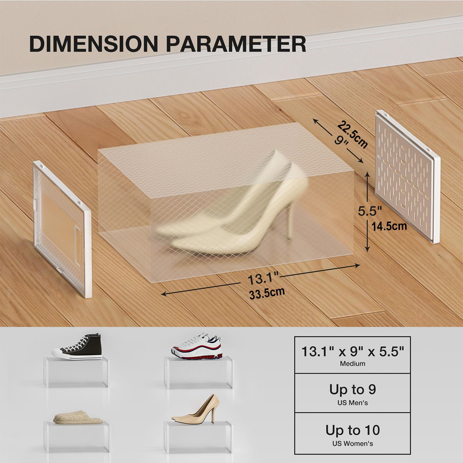 Paquete de 12 cajas de almacenamiento apilables de plástico transparente para zapatos, ahorro de espacio y plegables con puerta transparente para ventilación y almacenamiento a prueba de polvo, color