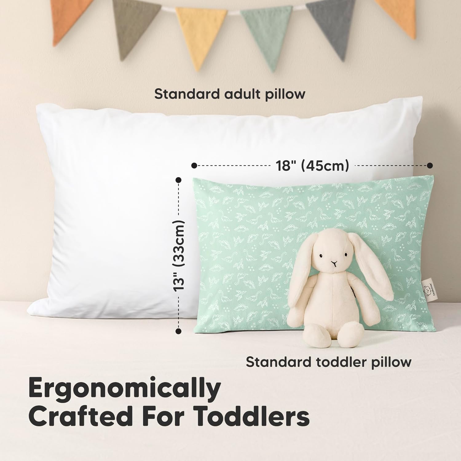 KeaBabies 2-Pack Toddler Pillows 2 Year Old to 5-13x18 Soft Organic Cotton Kids Pillow for Sleeping, Travel, School, Daycare, Nap, Toddler Bed, Machine Washable, Without Pillowcase (DinoLand) - Image 3
