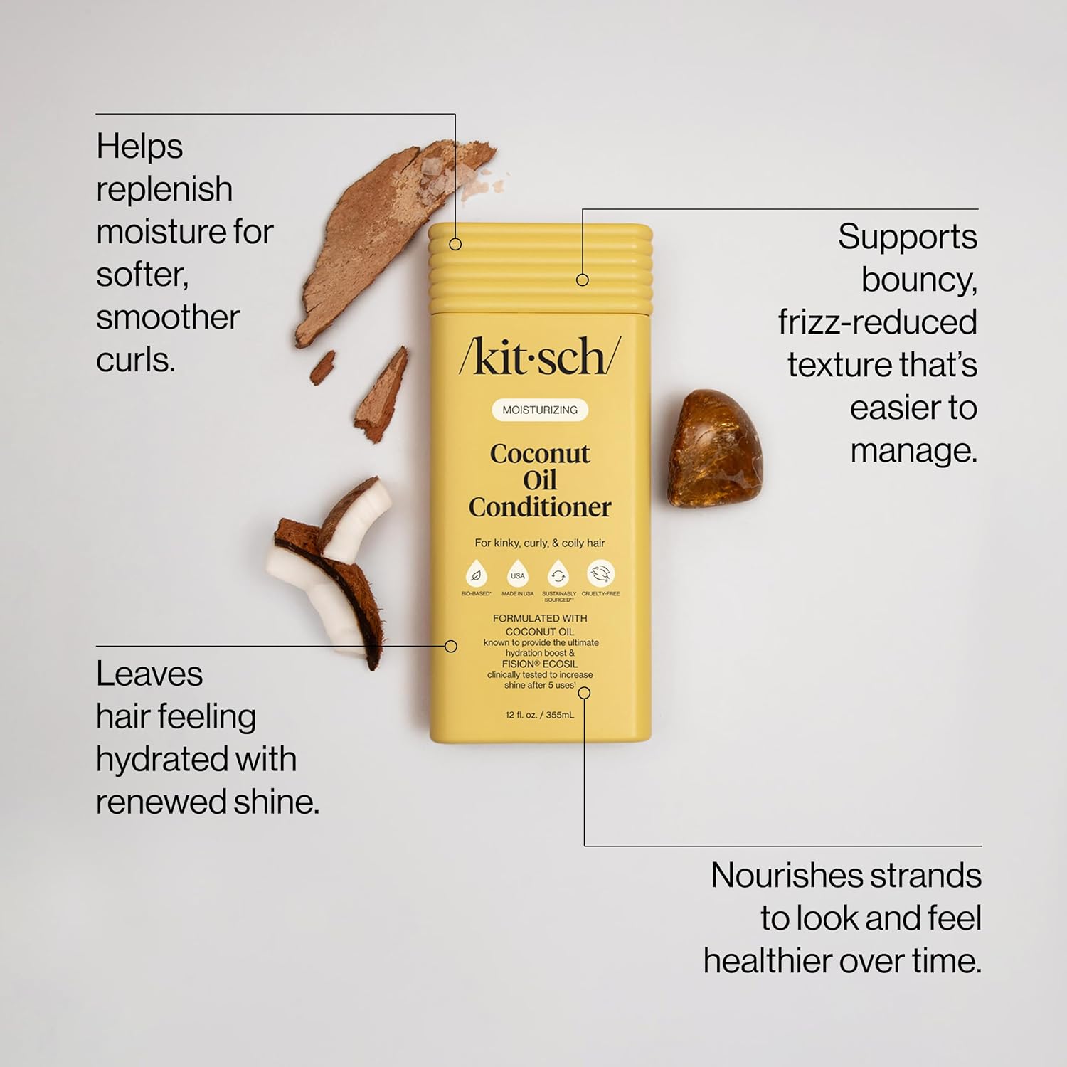 Kitsch Rice Water Protein Shampoo + Coconut Oil Conditioner Set – Strengthening & Moisturizing Hair Care for Thin, Fine, Damaged & Textured Hair – Shine & Manageability – 12 oz - Image 3