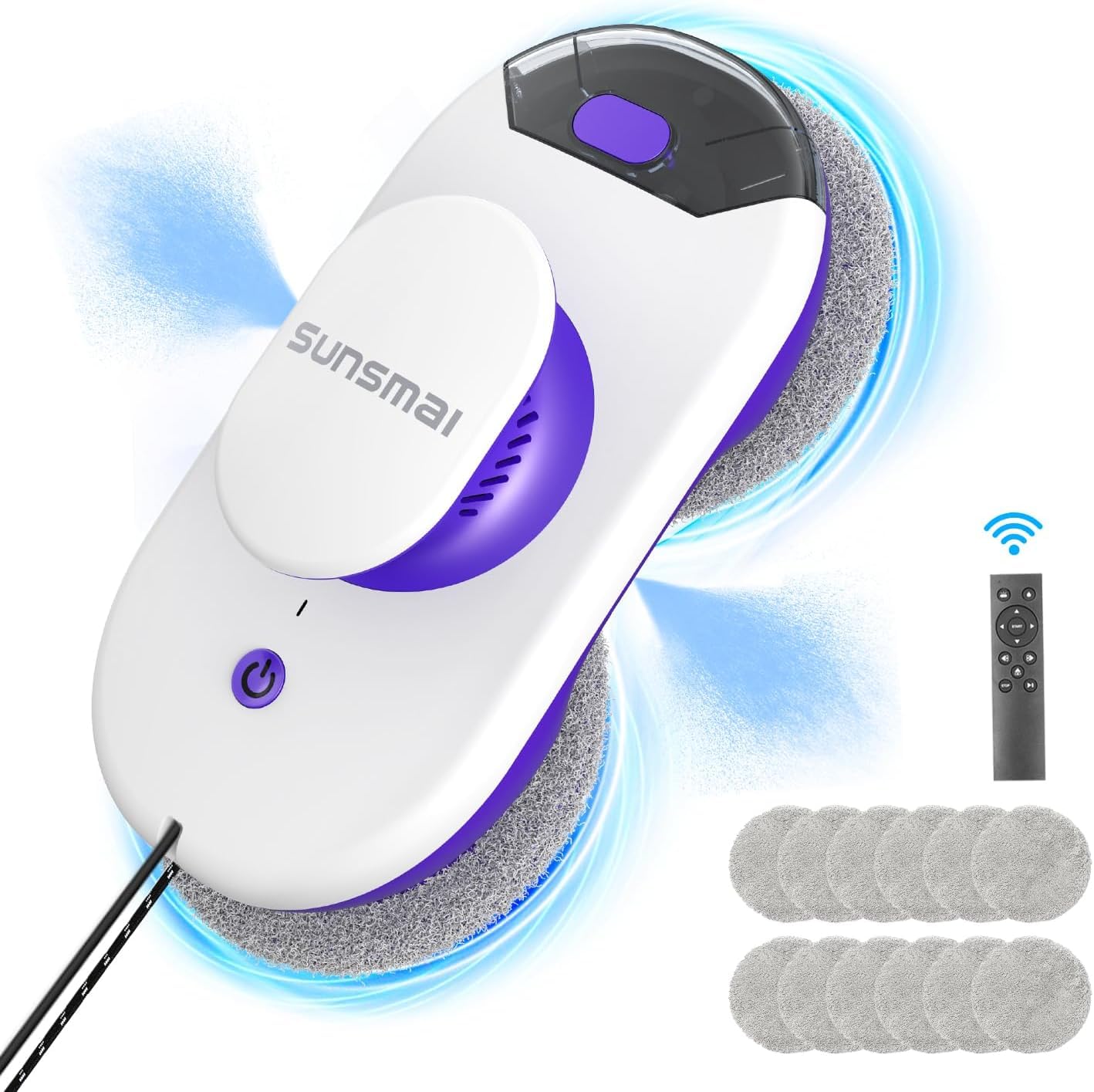 SUNSMAI Doppio getto d'acqua robot lavavetri, Automatic Path Planning robot lavavetri, Edge Detection lavavetri elettrico, cavo di alimentazione da 6,4 m Serbatoio dell'acqua da 50 ml(Viola)