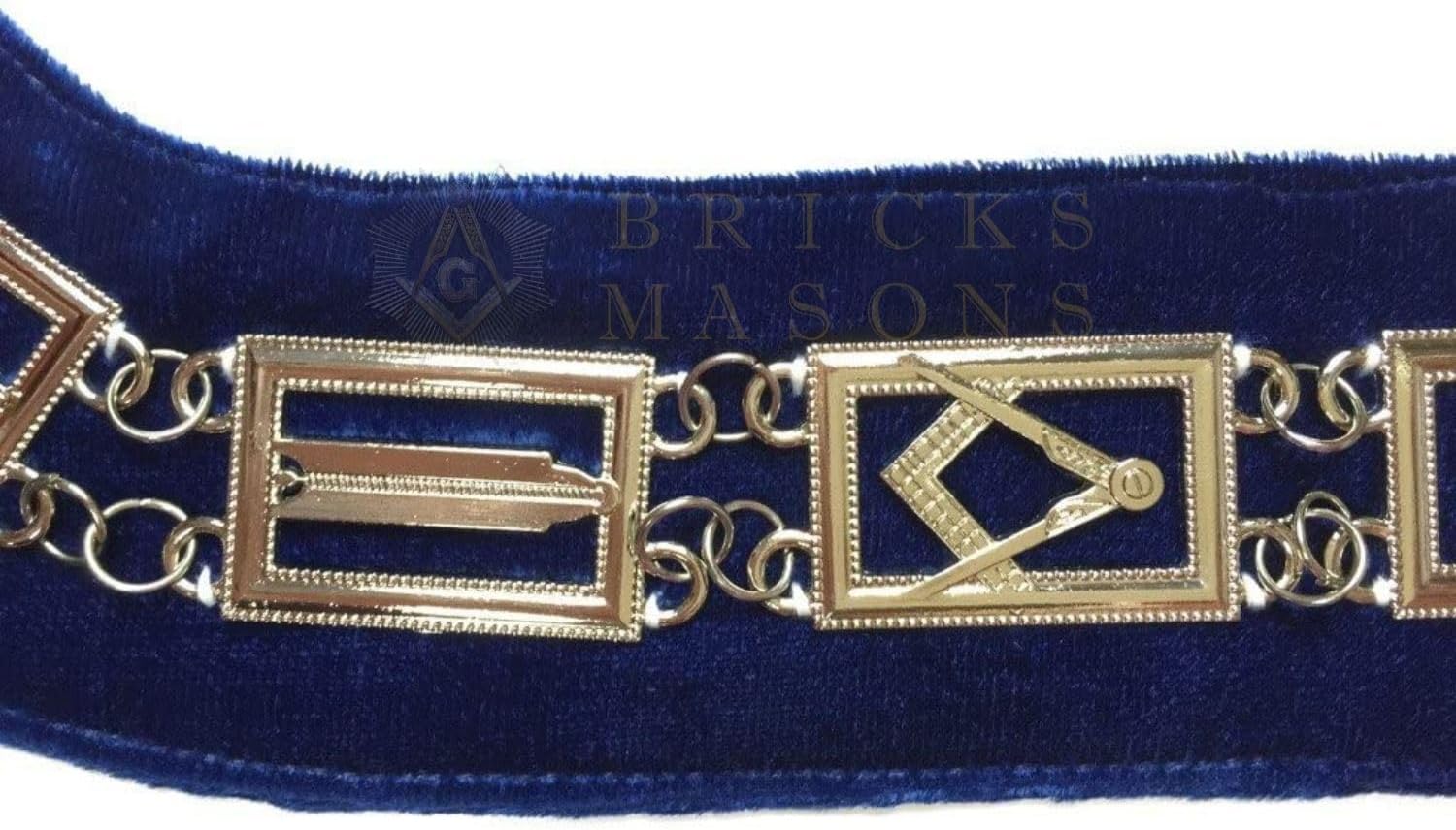 Bricks Masons Blue Lodge Working Tools - Chain Collar - Gold/Silver On Blue