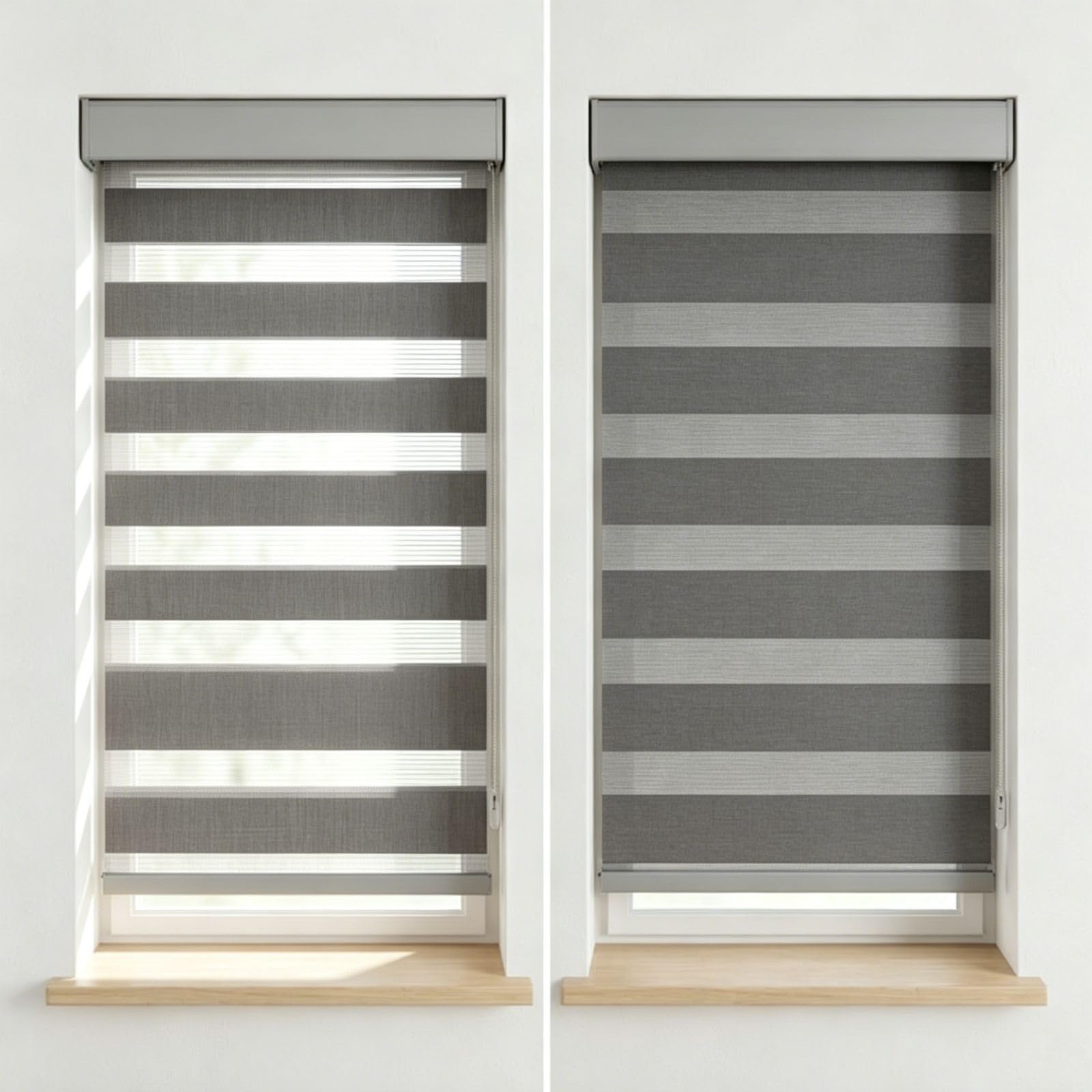 Store Intérieur Occultant avec Perçage et Rideau Zébré Double Enrouleur | Store Enrouleur Jour Nuit pour Cuisine et Salle de Bain, Anti Chaleur, Gris, 38x183 cm, 48x163 cm(Gris,W122cmxH211cm)