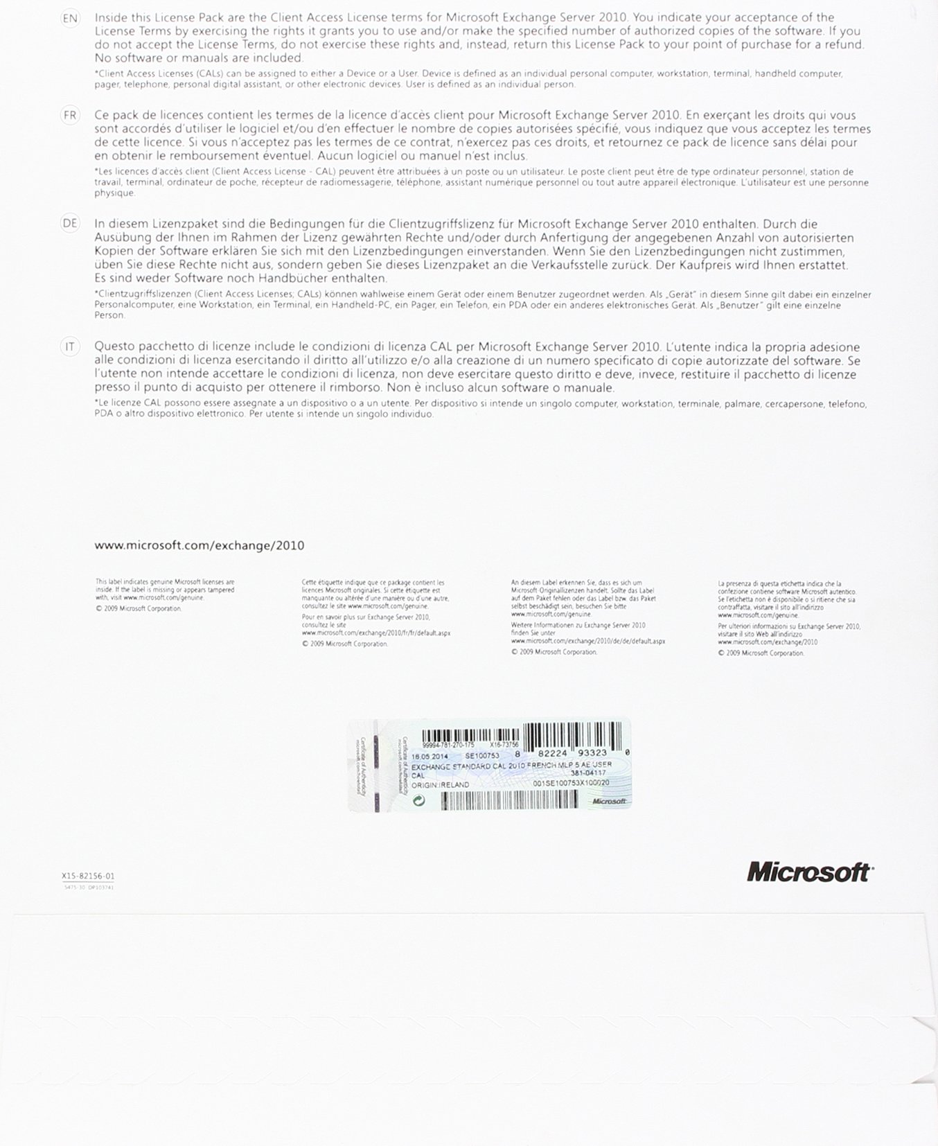 Microsoft Exchange Academic - Standard CAL (5-licence)