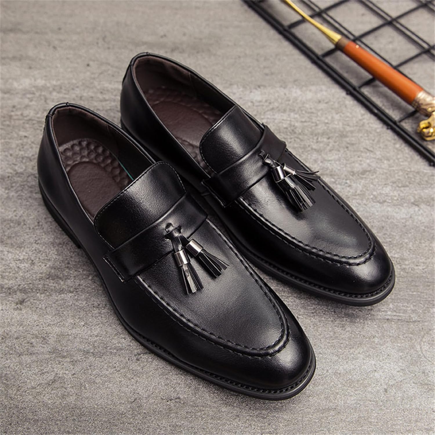 Men's Genuine Leather Slip On Tassels Loafers Classic Casual Dress Penny Loafers Vintage Formal Business Wedding Smoking Shoes - Image 7