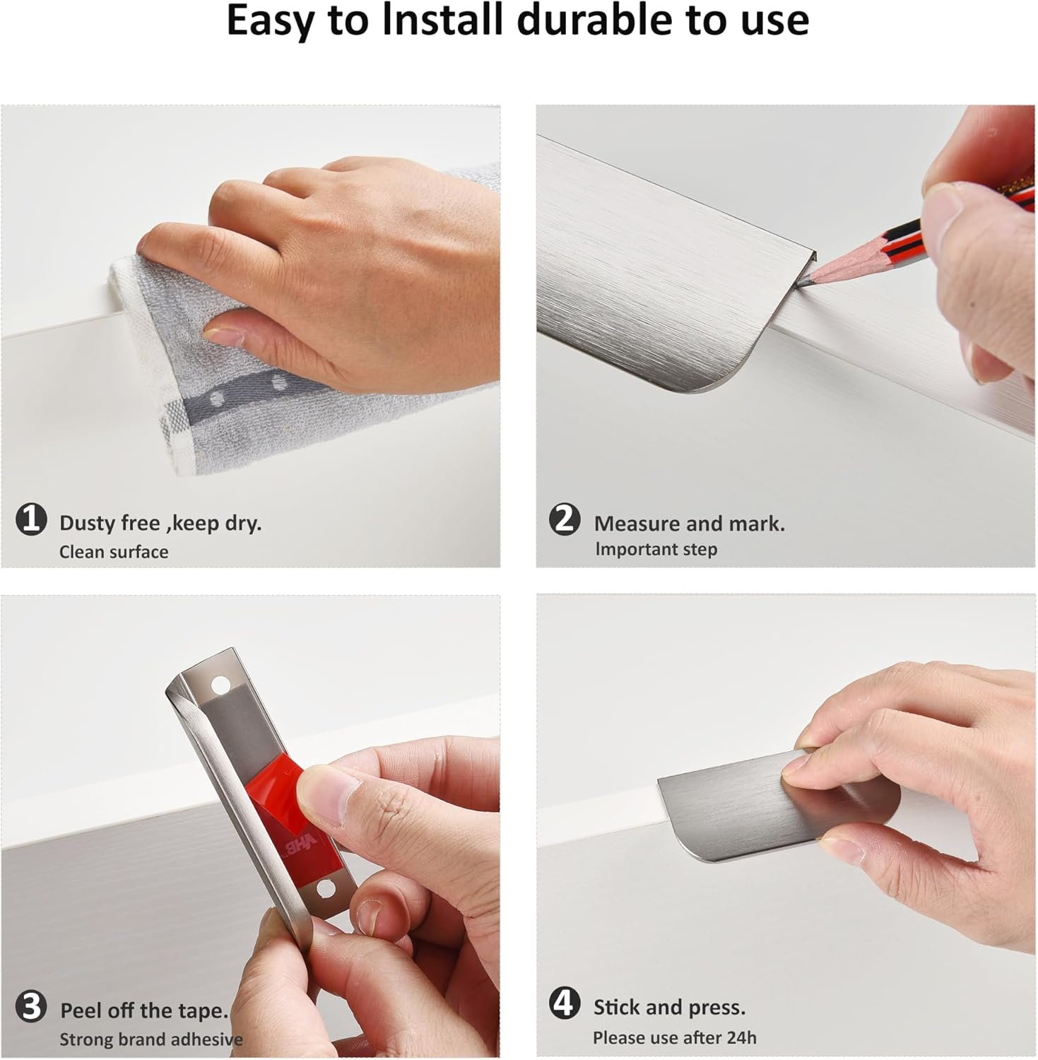 Edge Finger Pulls for Cabinets Peel and Stick on Kitchen Drawer Pull Hidden Invisible Flat Self Adhesive No Drill Handle Pack of 5 Brushed Nickel 3.15 inch Easy Installation