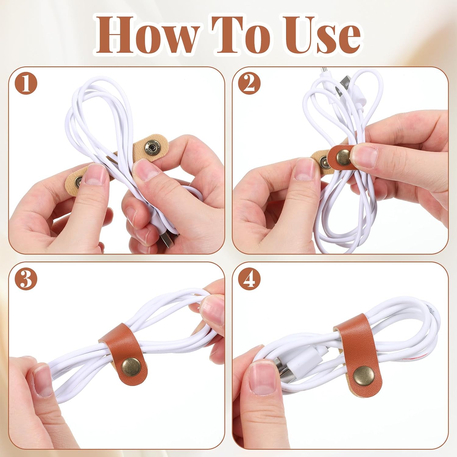 JJUNW 20Pcs Leather Cable Strap, USB Headphone Strap, Leather Cord Organizer Leather-Cord Keeper Portable Earphone Cord Holder Leather-Cable Tie Snap Closure for Men Women(7cm)