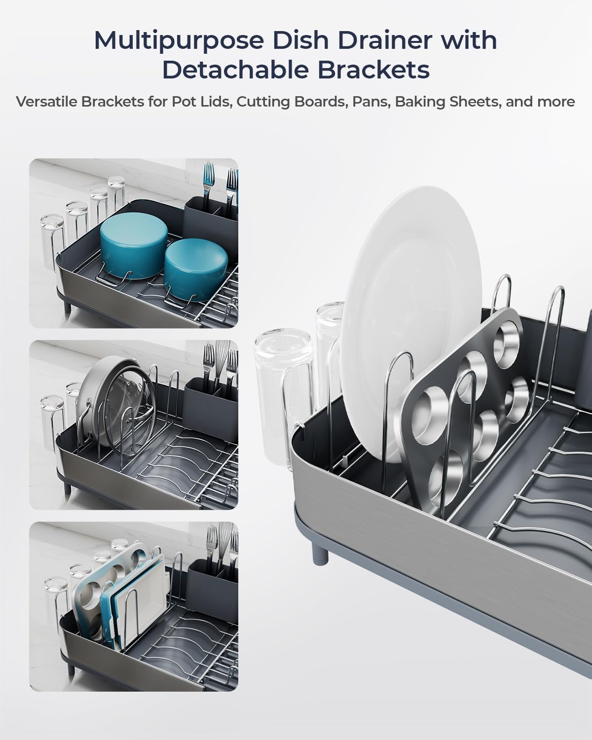 SUNLY Expandable & 2 Tier Dish Drying Rack Set, Stainless Steel Dish Racks for Kitchen Counter, Versatile & Large Capacity