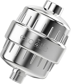 eco4life Shower Filter - 25 Stage Shower Head Filter for Hard Water, Removes 99% of Chlorine & Heavy Metal, Improves Skin & Hair, Built-In Turbine Fan, Fits Most Bathroom, Bathtub Showers 1 filter