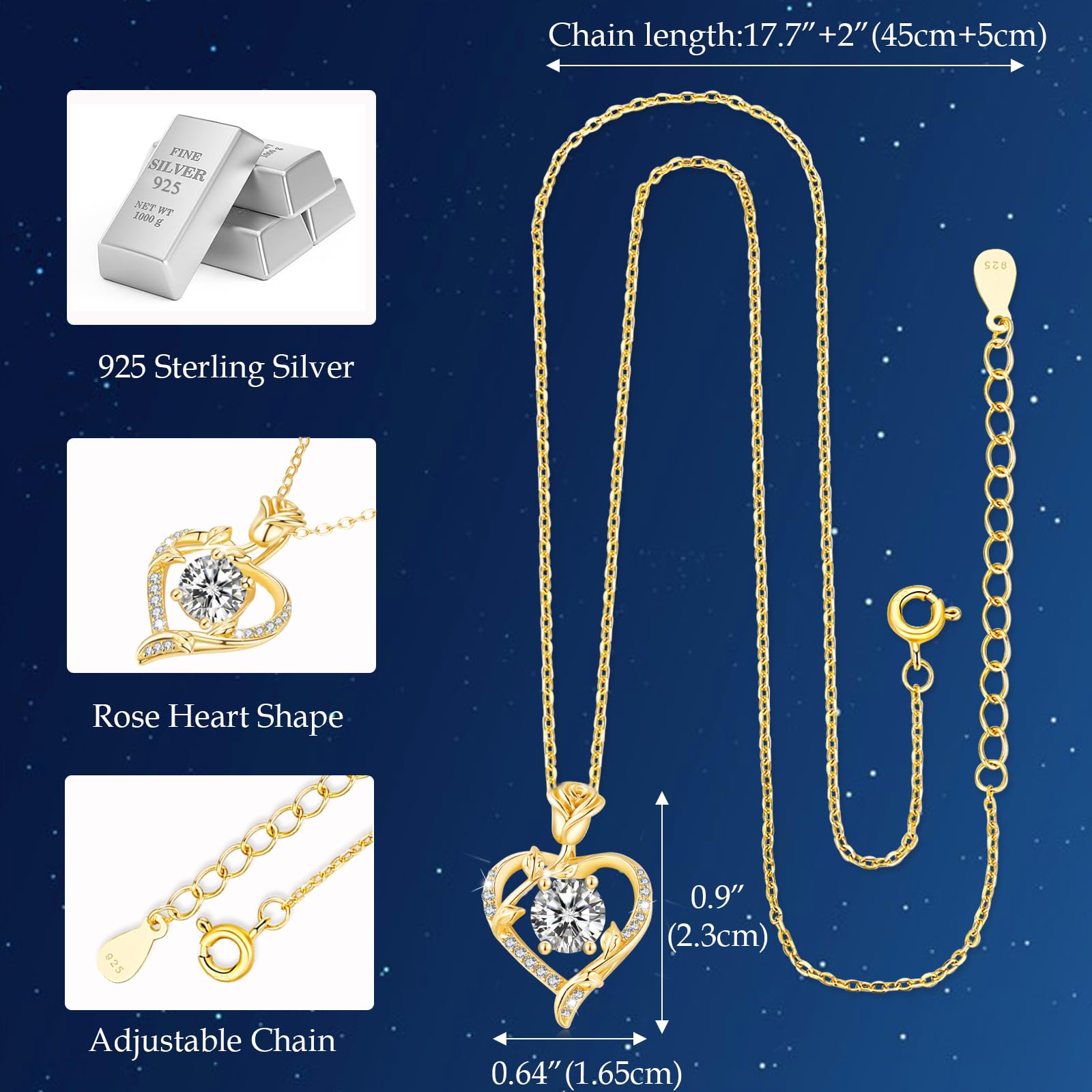 Moissanite Halskette Damen Rosen Herzkette Silber 925 Echt Schmuck Geschenk | Weihnachten Valentinstag Muttertags Hochzeit Jubiläum Geburtstag Geschenk für Frau Freundin Mama