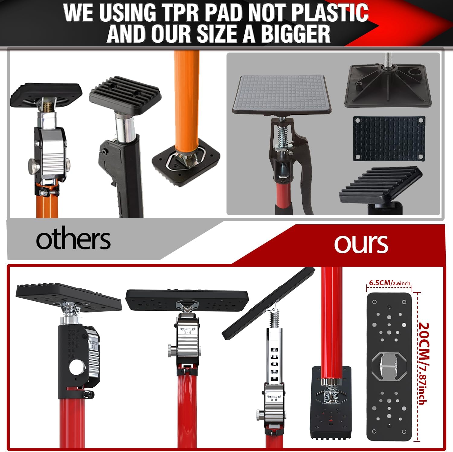 3-H Truck Cargo Bar, 43"-77" Adjustable Support Pole All Metal,Cabinet Jack,Truck Bed Divider with Self-Locking Spring Ratchet - Load Lock Bar for Vans, SUVs & Trucks,Red,4pc