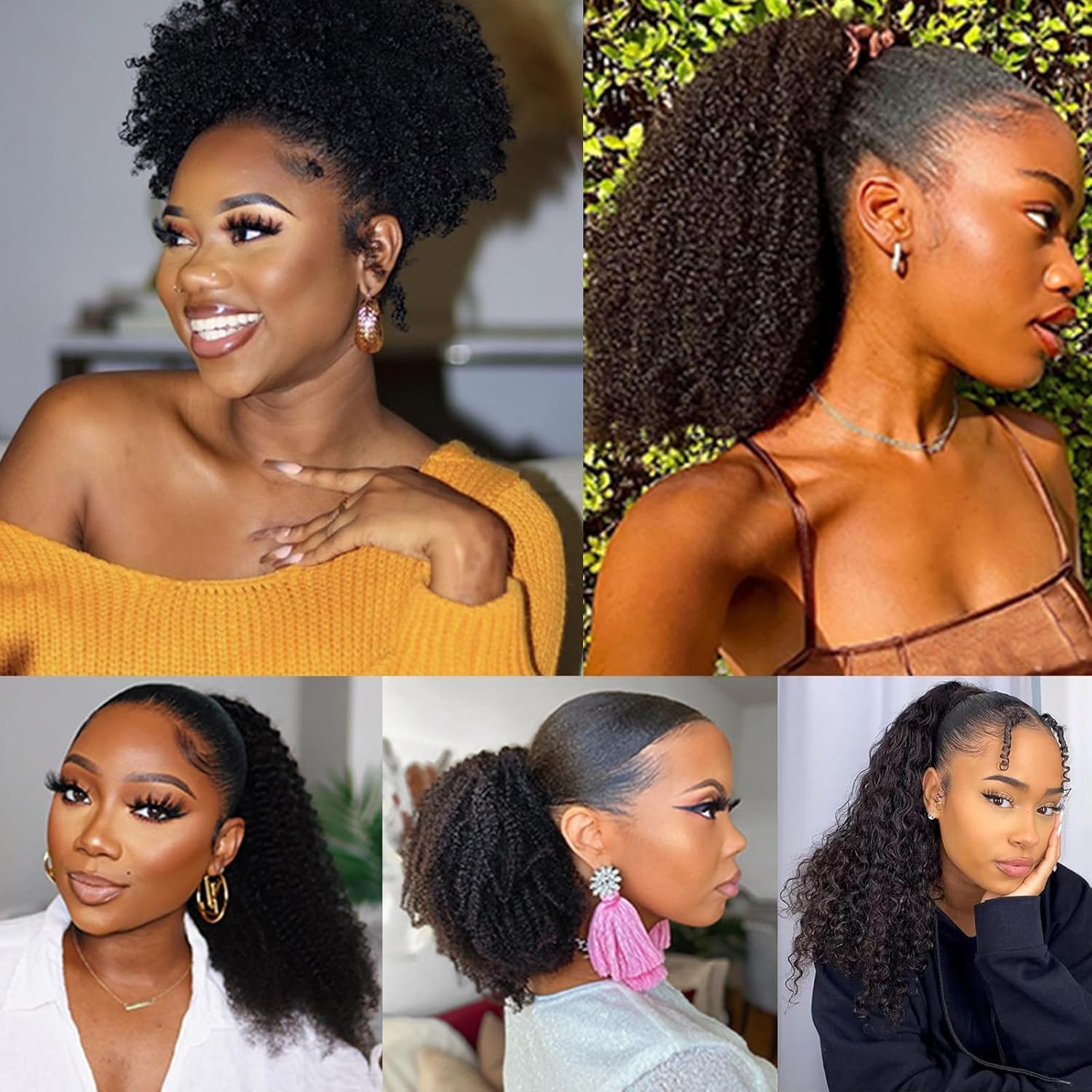 SAKALAKA Ponytail Extension Drawstring Human Hair Clip in Pony Tail Hair Extensions for Black Women Curly Wave Thick Hair Natural Looking Hair Pieces Kinky Curly Human Hair Ponytail（16Inch）