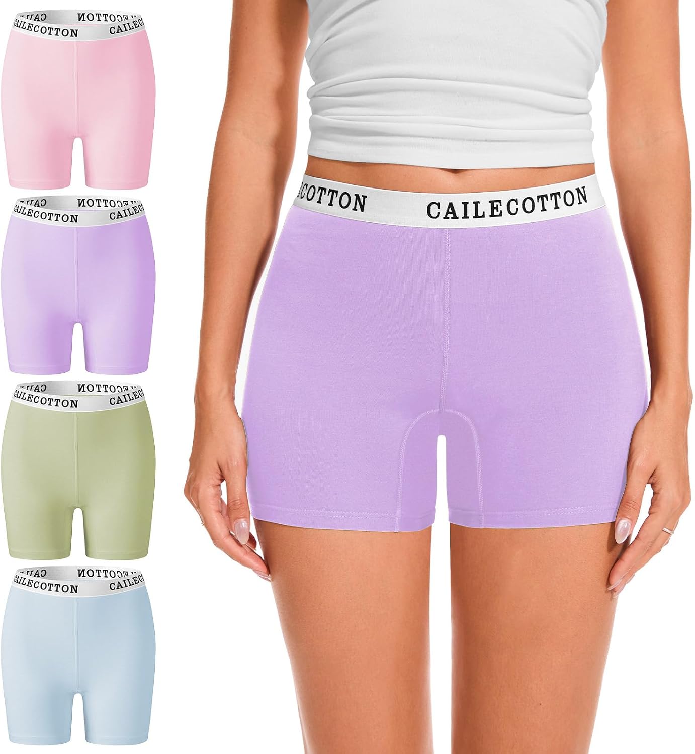 CAILECOTTON Womens Underwear Cotton Boxer Briefs for Women High Waisted Boy Short Panties Strech Breathable - 4 pack