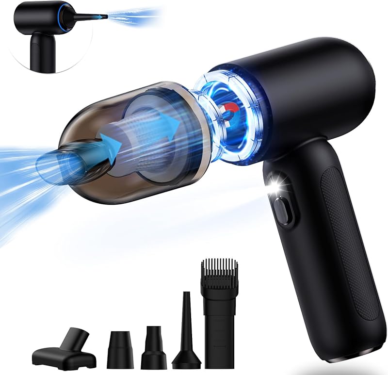 Handheld Car Vacuum Cleaner Cordless, 21000PA High Power Car Vacuum Cleaner & Air Duster/Blower, Portable Vacuum with Magnetic Dust Collection Bin, LED Light, 2 Gear Hand Held Vacuum for PC(Black)