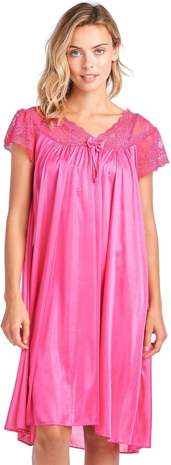 Casual NightsWomen's Fancy Lace Neckline Silky Tricot Nightgown