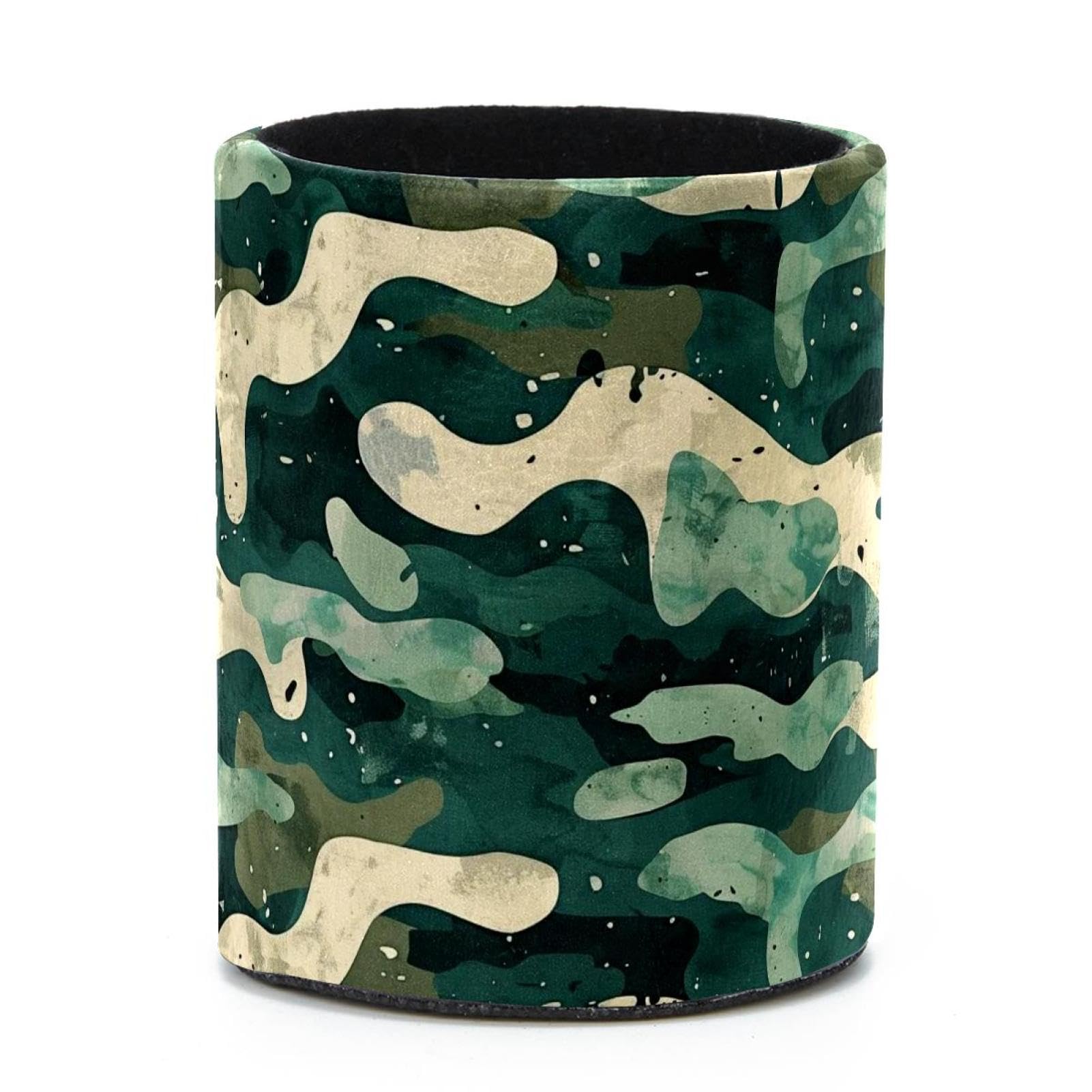 VAPOKF Round Pencil Holders for Desk, Green Camouflage Pen Holders Pen Pot Makeup Brushes Storage Desktop Stationery Supplies Organiser for Home Office