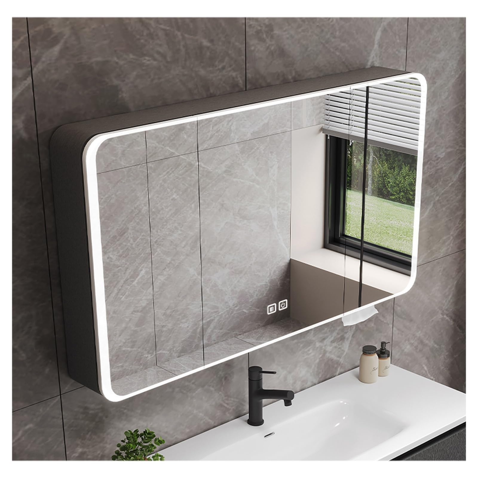 FLYIODFCXV bathroom mirror cabinet, Large Storage Capacity, Smart Touch, Defogging Design, Suitable for Multiple Scenarios(Grey,90cm/35.4in)
