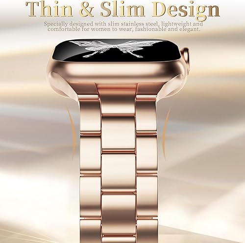 Miniatura 2 de Paquete de 2 correas delgadas de metal compatibles con Apple Watch de 1.496 pulgadas, 1.575 pulgadas, 1.614 pulgadas, 1.654 pulgadas, 1.732