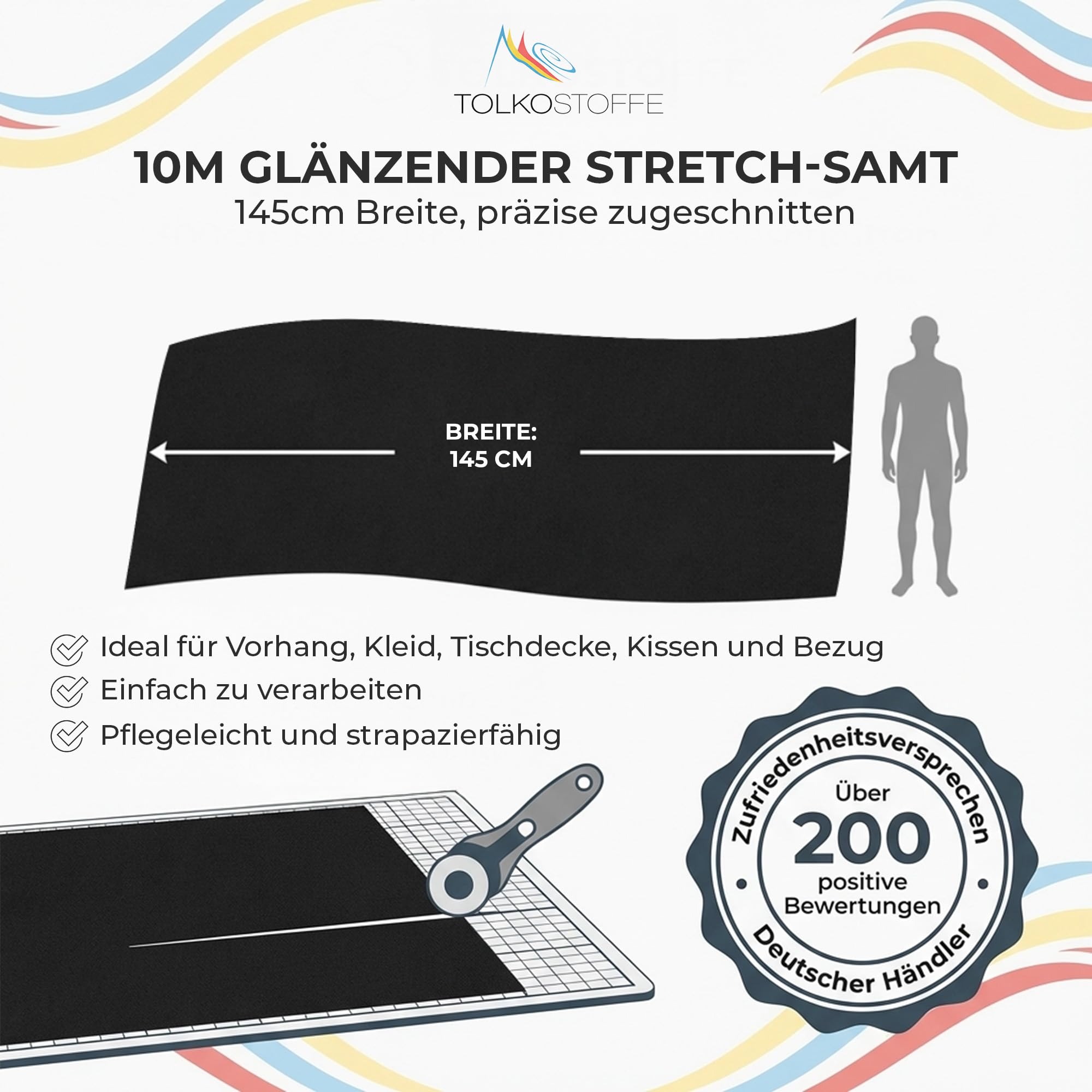 TOLKO 10m Pannesamt Meterware | Stretch Samt für Vorhänge Gardinen Bühne Kostüm Samtkleid Rock | Stoffe zum Nähen Dekorieren glänzender Samtstoff Dekostoff 145cm breit (Schnee Weiß)