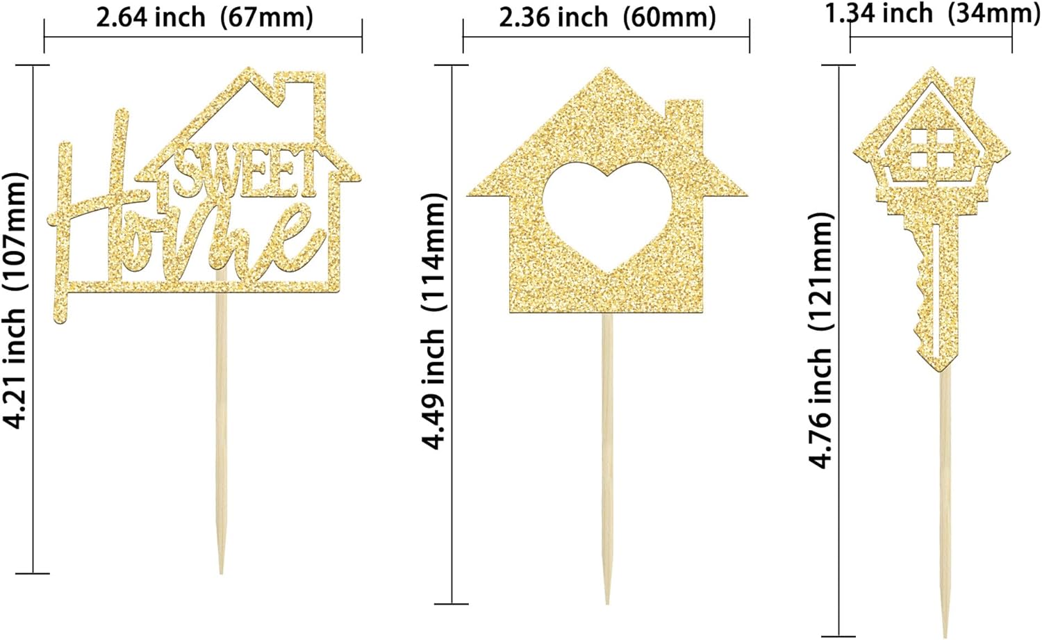 Gyufise 24PCS Sweet Home Cupcake Toppers Gold Glitter Key Housewarming Cupcake Picks New Home Theme Party Cake Decorations Supplies - Image 3