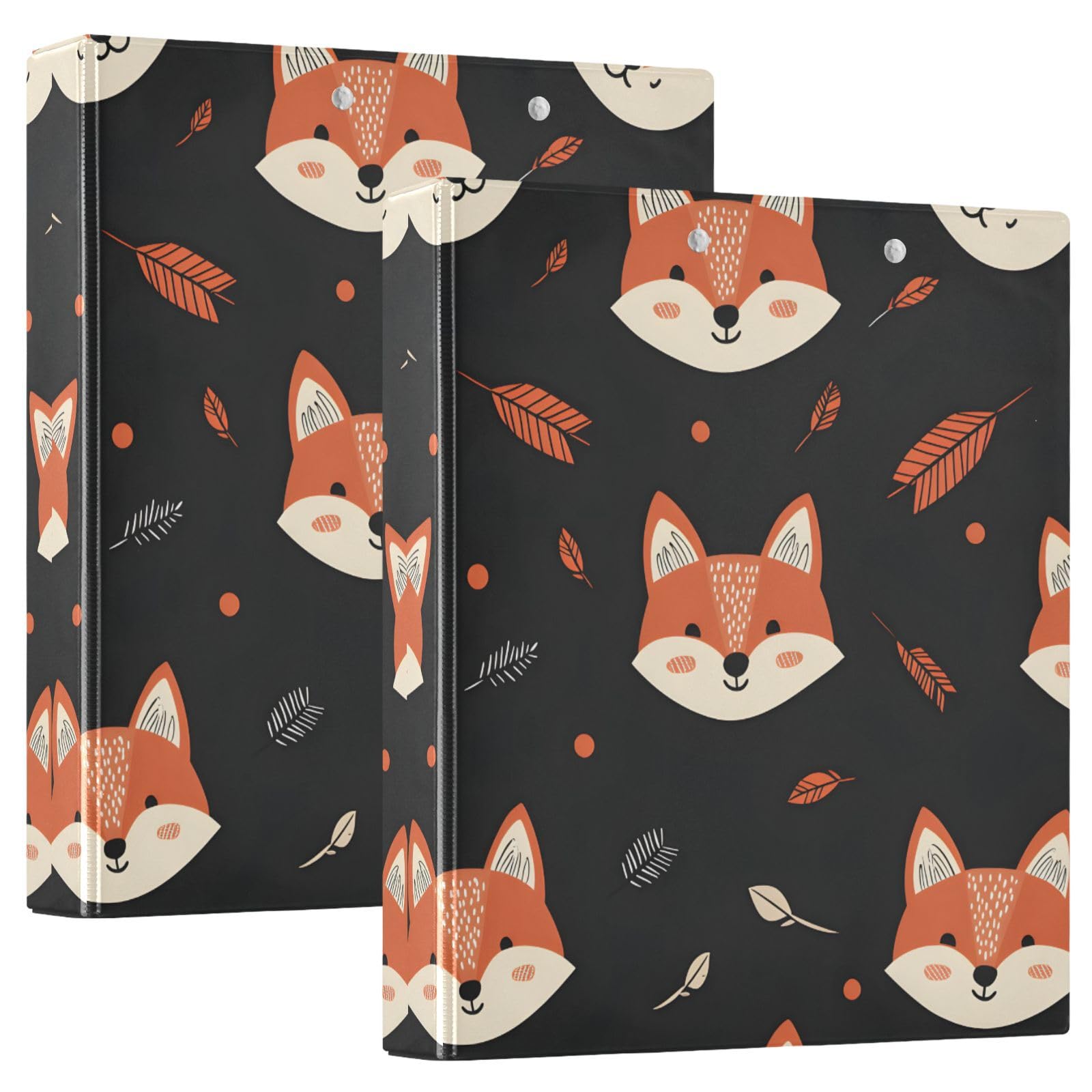 Confezione da 2 raccoglitori a 3 anelli, motivo con frecce di volpe, 3,8 cm, con 3 tasche trasparenti, portablocco e contiene 200 fogli, per ufficio, scuola, organizzazione domestica