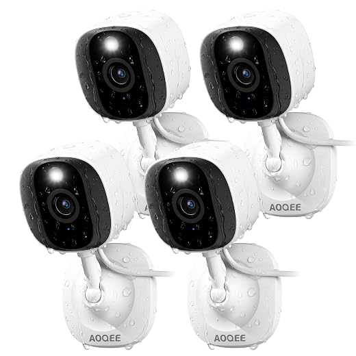 2K Home Security Cameras- Outdoor/Indoor Cameras for Baby/Nanny/Dog, 2.4Ghz WiFi Camera with 2-Way Talk, 24/7 SD Recordings, Color Night Vision, Siren, Works with Alexa/Google Home, C1-White-4P