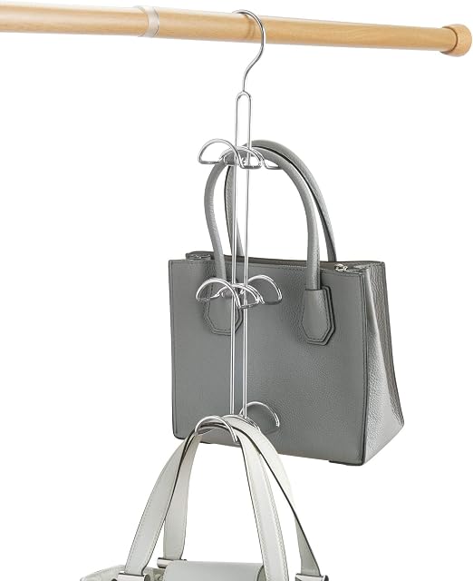 iDesign 6590 Handbag Organiser with 6 Hooks, Small Wardrobe Hanging Storage Made of Durable Metal, Practical Bag Holder for Bags and Accessories, Silver