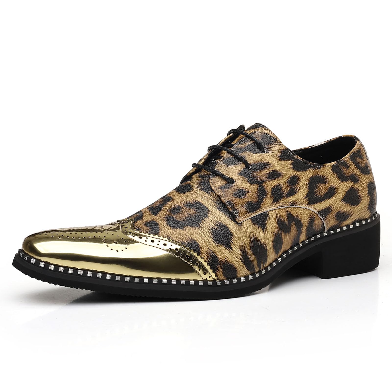 Herren Glänzende Leopard Druck Kleid Schuhe | Metallic Oxford Schuhe für Party, Abschlussball, Bühne, Hochzeit und Club-Outfits