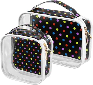 Colorful Dots Clear Makeup Bags TSA Approved Toiletry Bag for Women Men Cosmetic Bags with Handle Carry On Airport Airline Compliant Bag Quart Size PVC Travel Bags for Toiletries Liquids, 2 Pack